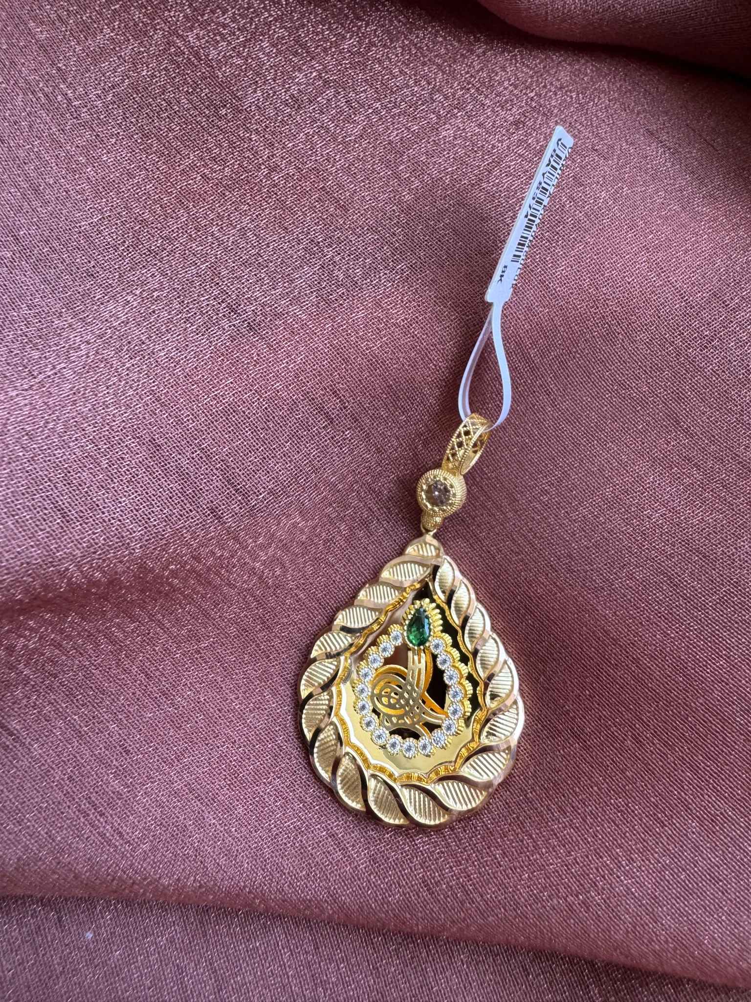 Yeşil Taşlı Tuğra Kolye Ucu 